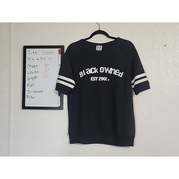 A State Of Mind Black Owned 19XX Womens Fleece Top Black Jersey Stripe Short - Picture 1 of 7